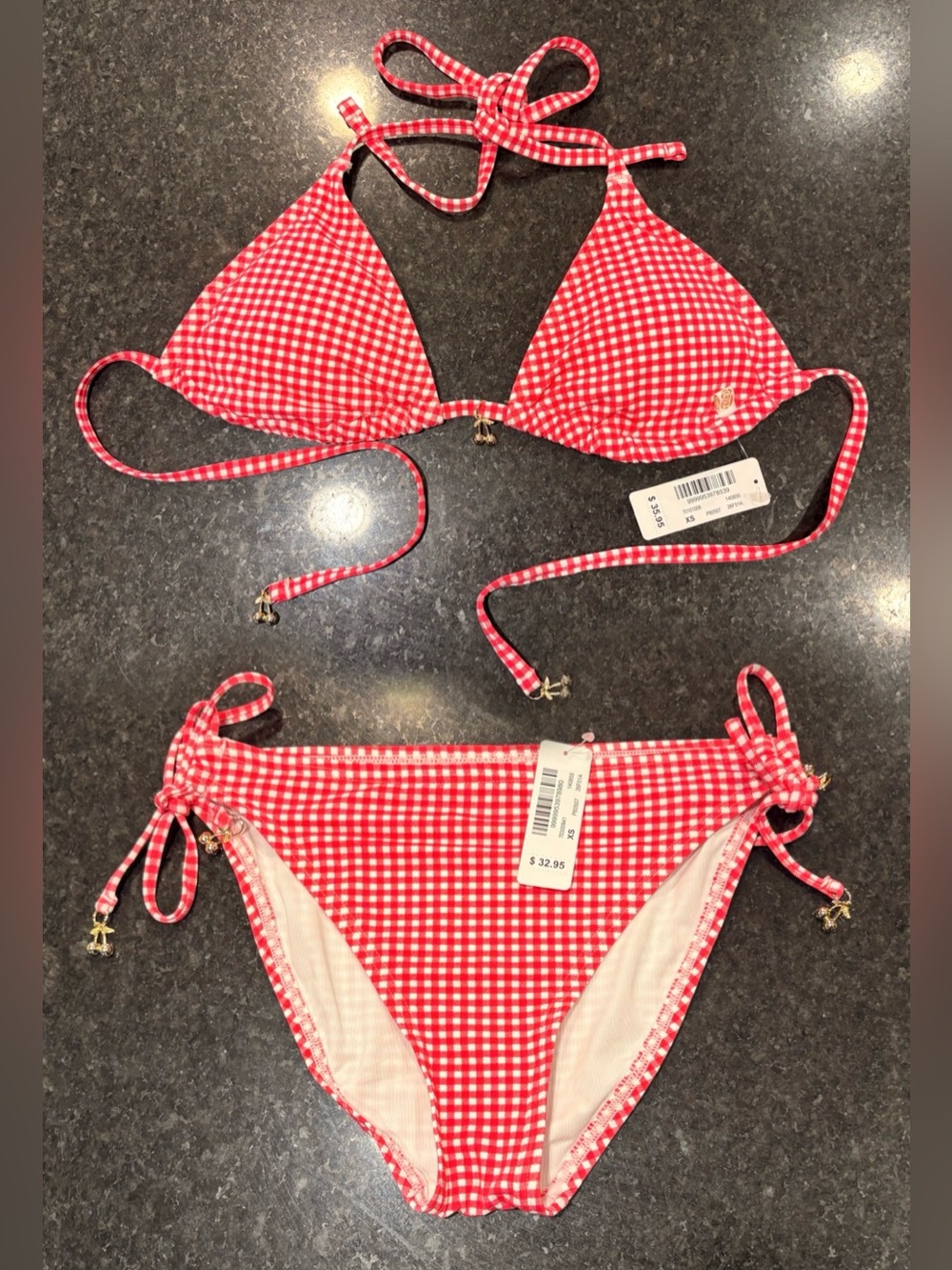 La Vie En Rose Red Gingham Triangle Bikini Set